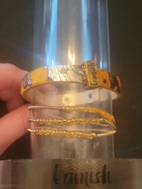 Erimish Yellow and Gold Leopard Print Bangle Set